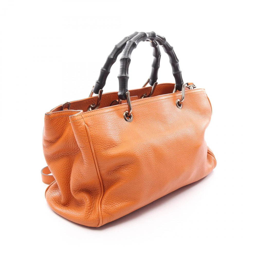 GUCCI Orange Leather Bamboo Tote Bag - Picture 2 of 8